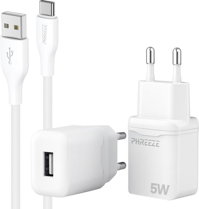 Phreeze usb lader 5V 1A - Usb C naar usb kabel 1m - Usb stekker voor gsm tablet accessoires - Universele usb oplaadblokje 5w