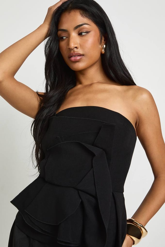 boohoo Dames Bandeautop van crepe met ruches | Black | Maat: 8