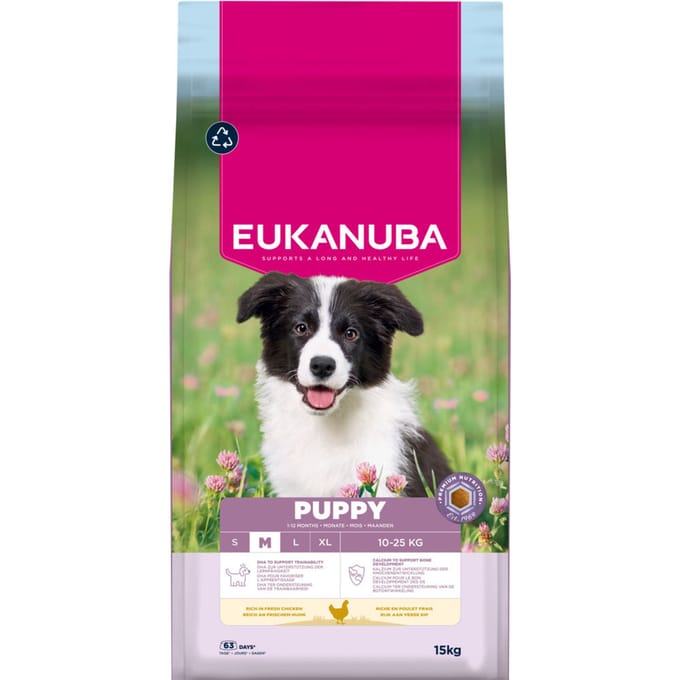 Dubbelpak : 2x15kg Eukanuba Premium Nutrition Puppy Medium Breed Kip Hondenvoer droog