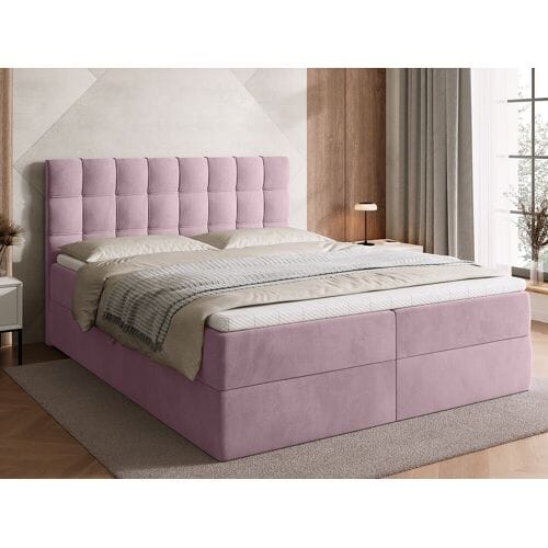 BroMARKT Boxspringbed met hoofdeinde, matras en dekmatras - DETROIT - 160x200 - poederroze