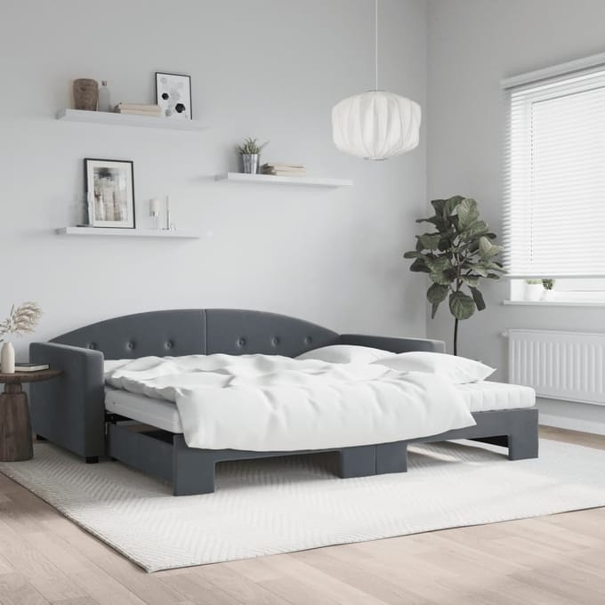 vidaXL - Slaapbank - onderschuifbed - matrassen - 100x200cm - fluweeldonkergrijs
