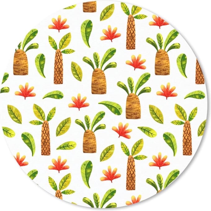 Muismat rond 20x20 cm - Mousepad Jungle - Bladeren - Palmboom - Ronde muismatten