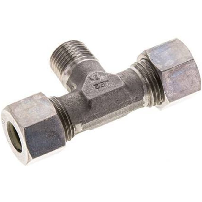 12L & M16x1.5 (con) RVS T-stuk Knelfitting Buitendraad 315bar ISO 8434-1