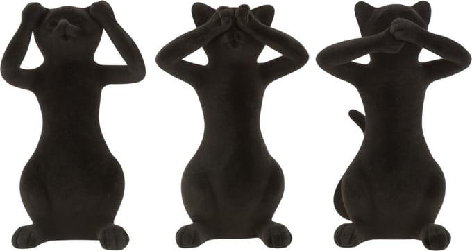 J-Line Kat Horen/Zien/Zwijgen Poly Zwart Large Assortiment Van 3