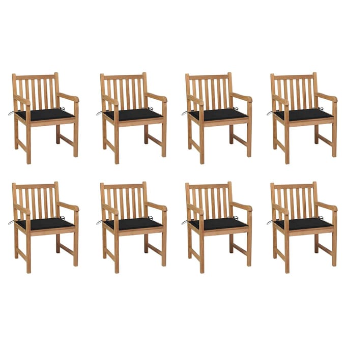 vidaXL - Tuinstoelen - 8 - st - met - zwarte - kussens - massief - teakhout