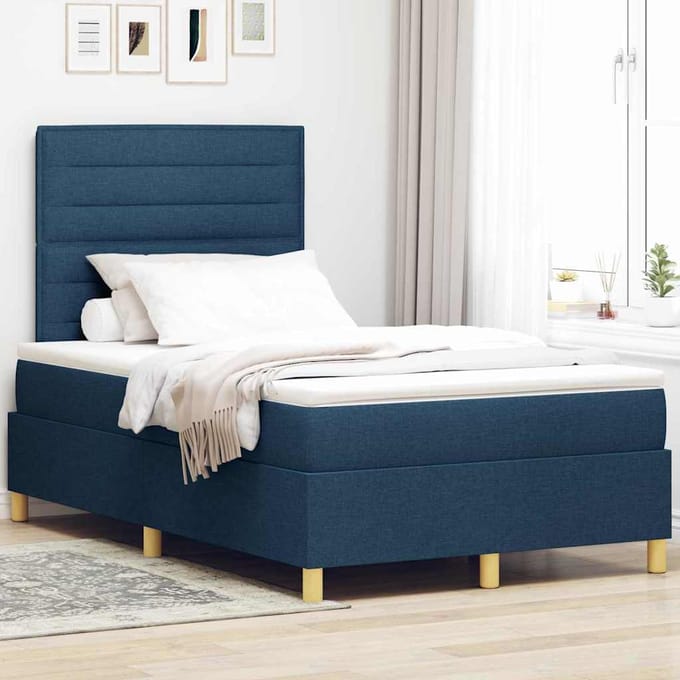 vidaXL - Boxspring - bed - met - matras - met - hoofdeinde - Blauw - 120 - x - 200 - cm - Stof