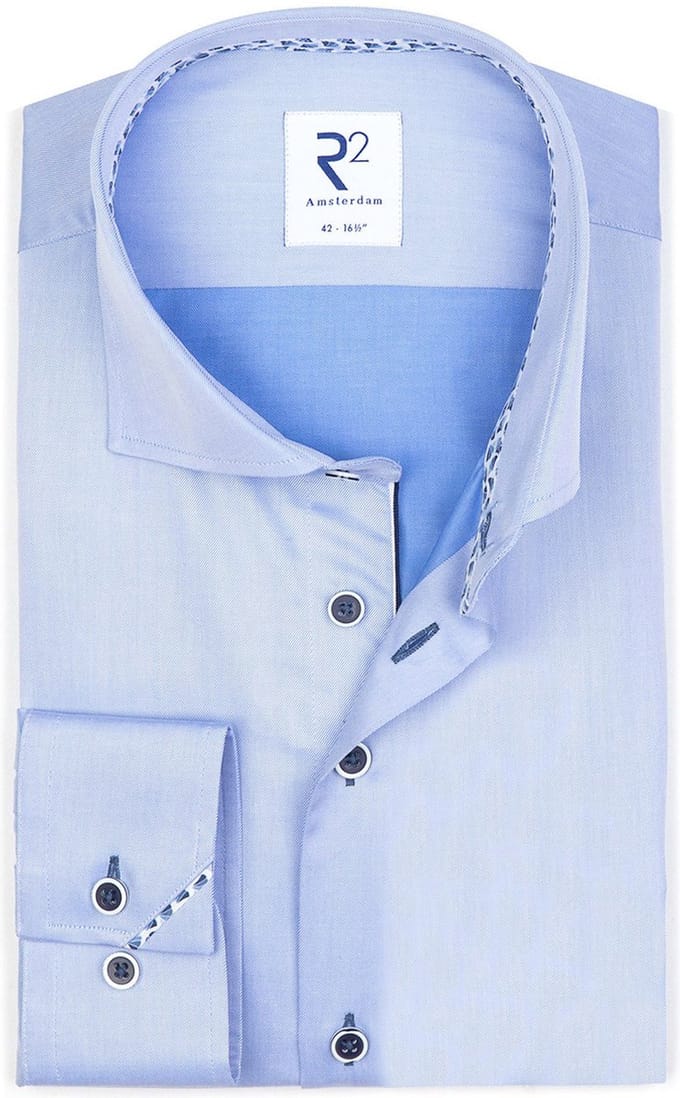 R2 Overhemd Twill Blauw - Maat 37 - Heren - Overhemden Formeel