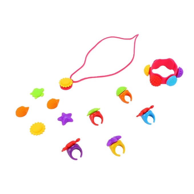 Collier Bracelet Anneau Sensoriel pour Doigts en Silicone avec Breloques Interchangeables Ensemble de Bijoux Sensoriels red