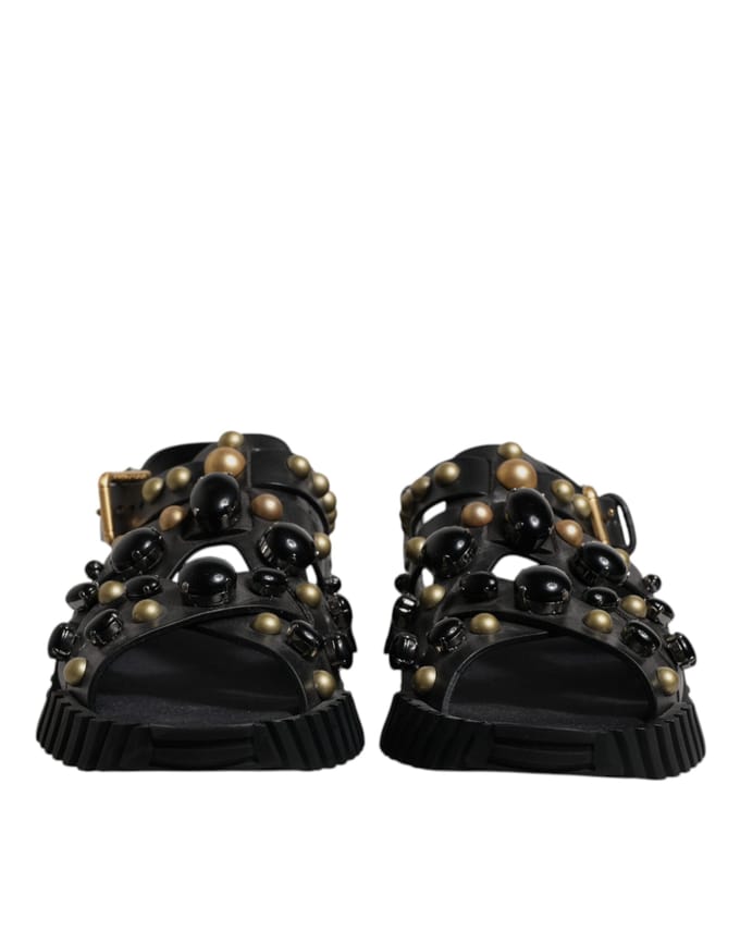 Dolce & Gabbana Zwarte Leren Studded Slippers Sandalen Schoenen
