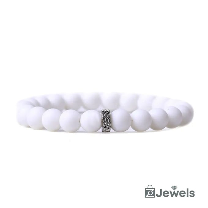 OZ Jewels - Matte Wit Jade Kralenarmband - Natuurstenen - Elastisch