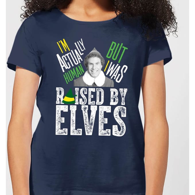 Elf Raised By Elves Women's Christmas T-Shirt - Navy - M