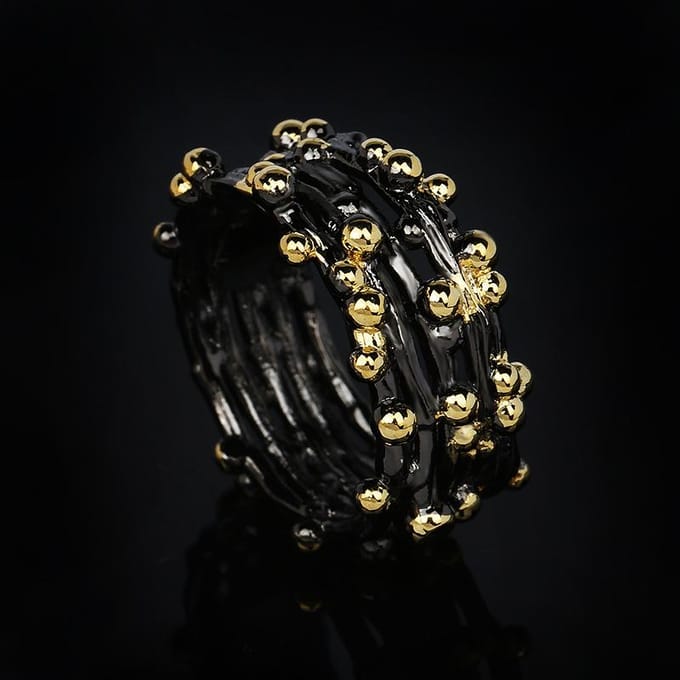 Polka Dot Zwart Goud Ring Dames Dubbellaags Mode Set Trouwring Cadeau No. 9 black