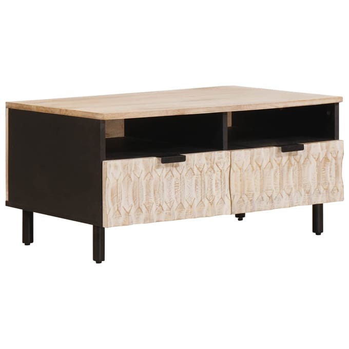vidaXL - Salontafel - met - lade - Wit - 80 - x - 54 - x - 40 - cm - Massief - Mango - Hout