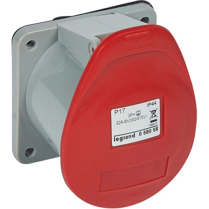Legrand inbouwstopcontact 400V 32A 4P recht P17 IP44 - 058058
