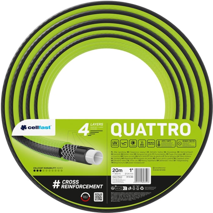 Cellfast tuinslang, 1'', 20m, 4-lagig, kruislings gevlochten, Quattro