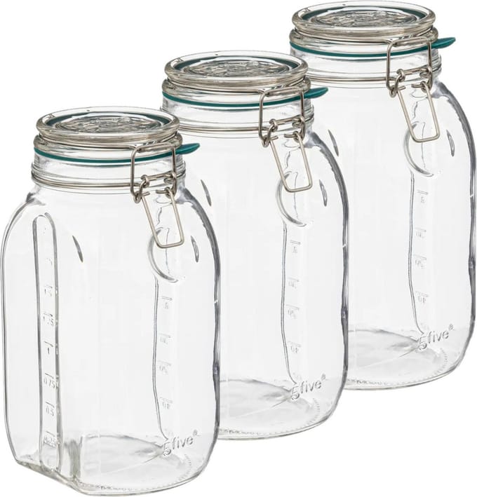 5Five Weckpot/inmaakpot Jarro - 3x - 2L - glas - beugelsluiting - D15 x H22 cm