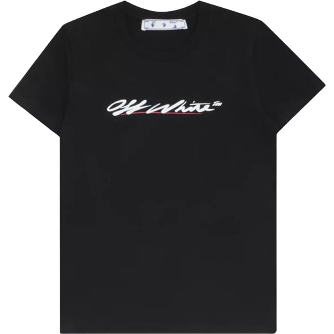 Gebroken wit nieuw Script-logo casual fit zwart T-shirt