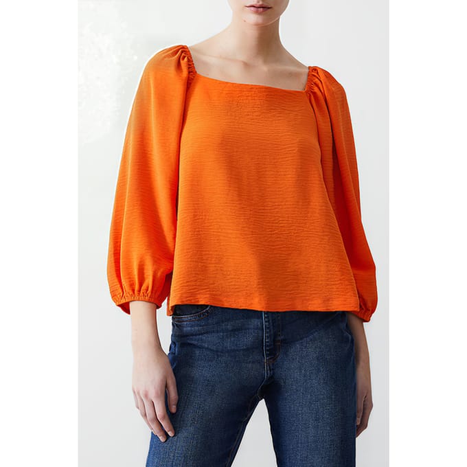 French Connection Balloon Slv Sq Nk Crinkle Top Mandarin Größe: 8 | Blusen Outlet | Damen
