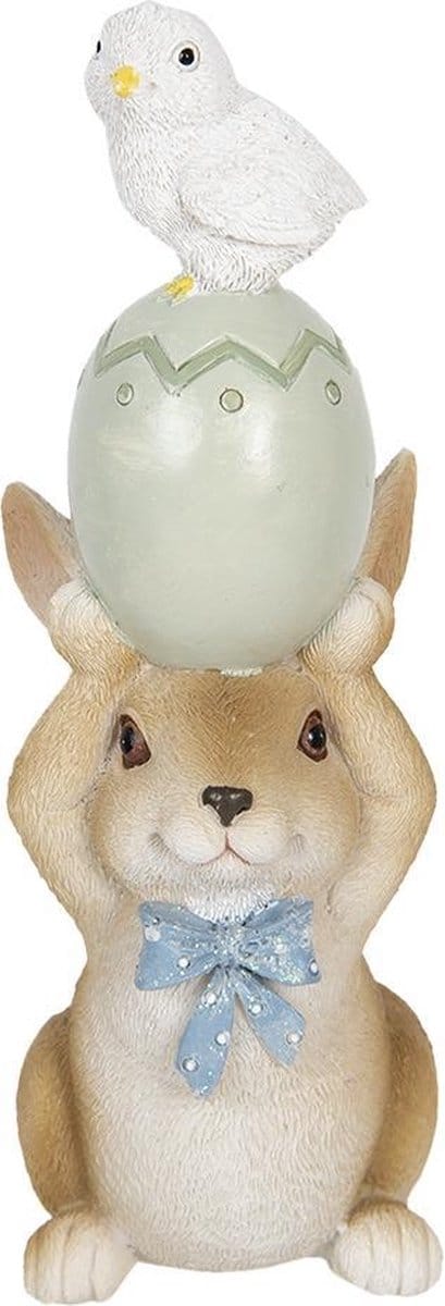 Clayre & Eef Beeld Konijn 8x6x17 cm Bruin Wit Polyresin Woonaccessoires