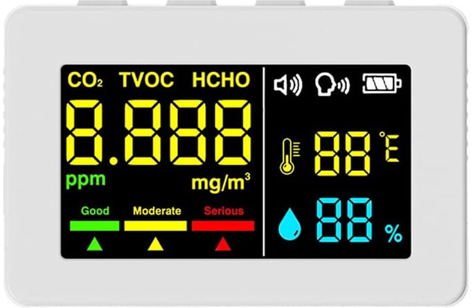 Luchtkwaliteit Detector - CO2 Meter - Binnenlucht Meten - Elektrochemische Sensor - Temperatuur Vochtigheid - Wit