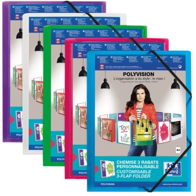 Elastomap Oxford Polyvision A4 met insteektas 3 kleppen PP assorti
