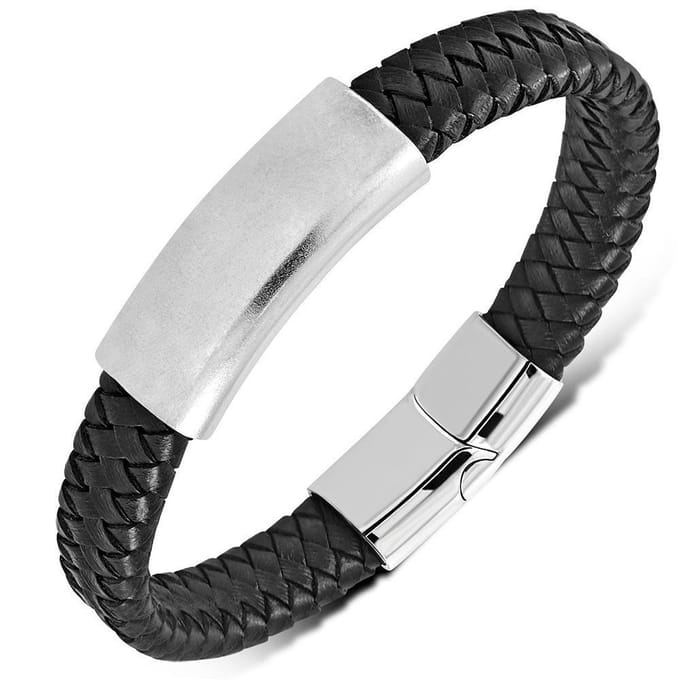 Amanto Armband Djowie Black - Leer - Graveer - 12mm - 22cm