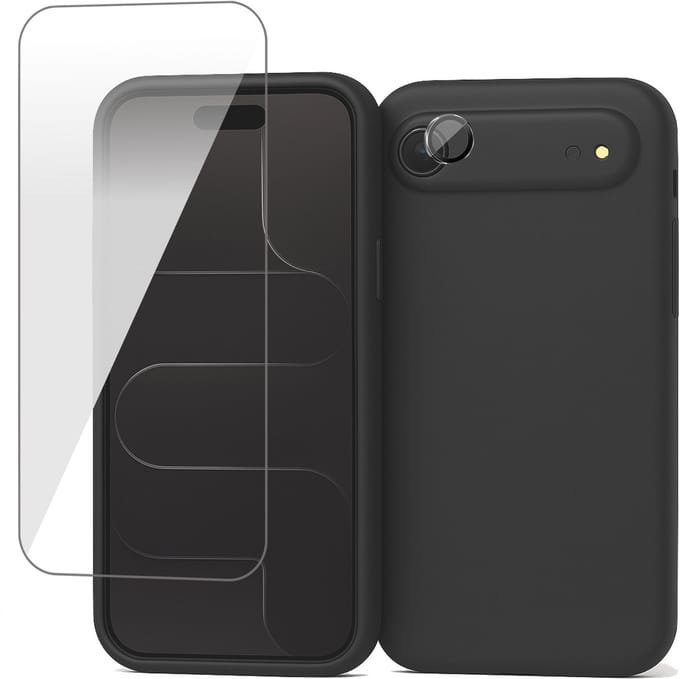 Hoesje geschikt voor iPhone 17 Air - Screenprotector Glas & Camera Protector - Mat Back Case Zwart