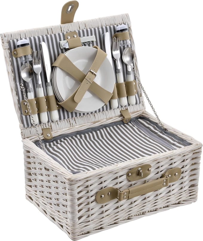 Picknickmand voor 4 personen - incl. inhoud - wit
