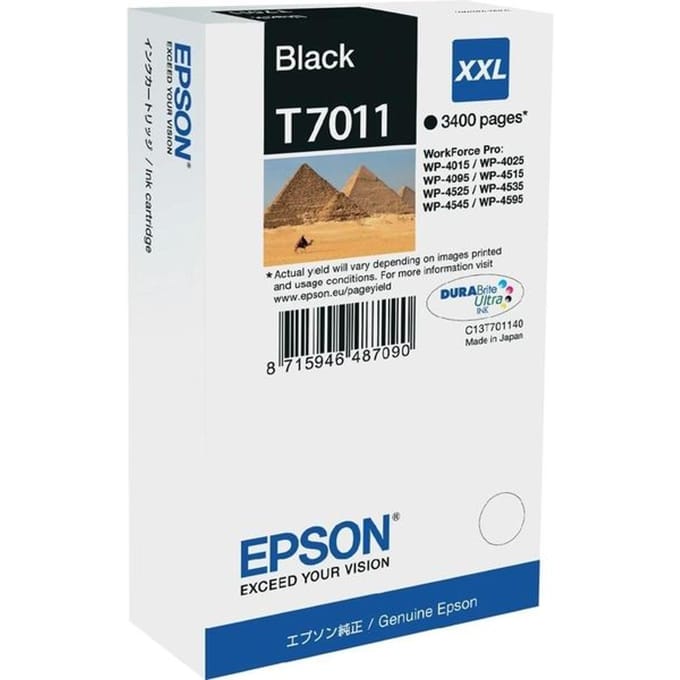 Epson inktcartridge XXL zwart voor printers – 3,4 ml hoge paginaopbrengst voor constante, professionele printkwaliteit.
