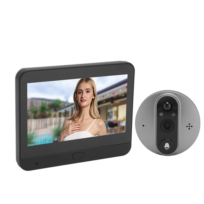 Sonnette vidéo sans fil HD 1080p avec visionneuse bidirectionnelle et caméra de 4,3 pouces argenté