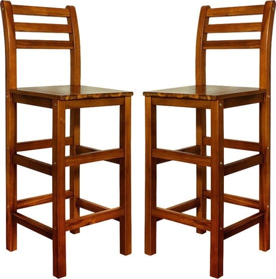 Casaria Barkruk Set van 2 – Acaciahout 40 x 35,5 x 110 cm – Bruin