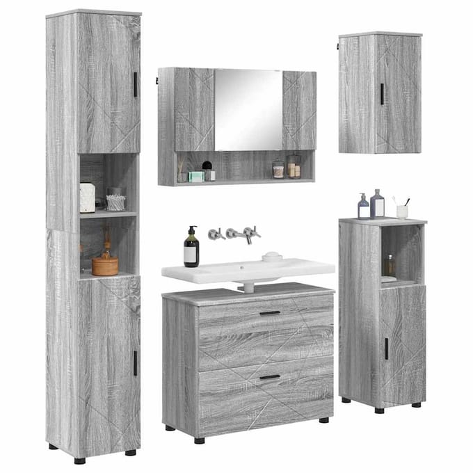 vidaXL - Badkamermeubel - Set - 5 - st - Grijs - Sonoma - 35 - x - 30 - x - 192 - cm