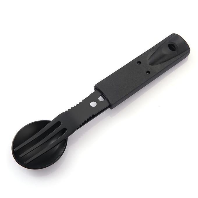 Ensemble de vaisselle de camping multifonctionnelle en acier inoxydable, 2 pièces, cuillère et fourchette noir