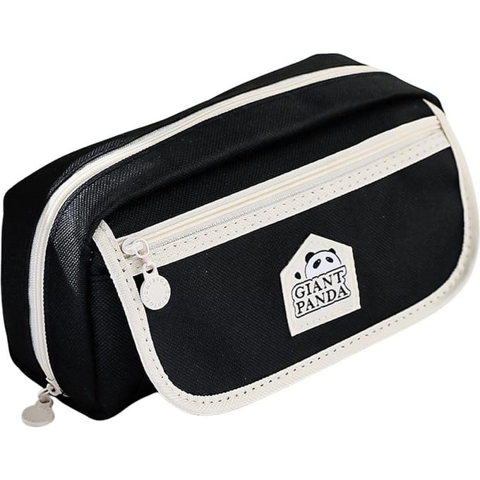 Trousse à crayons panda mignonne, grande capacité, 3 couches, durable et facile à nettoyer, poche zippée noir