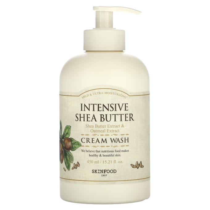 SKINFOOD, Intensive Shea Butter, Cream Wash, 450 ml (15.21 fl oz) white