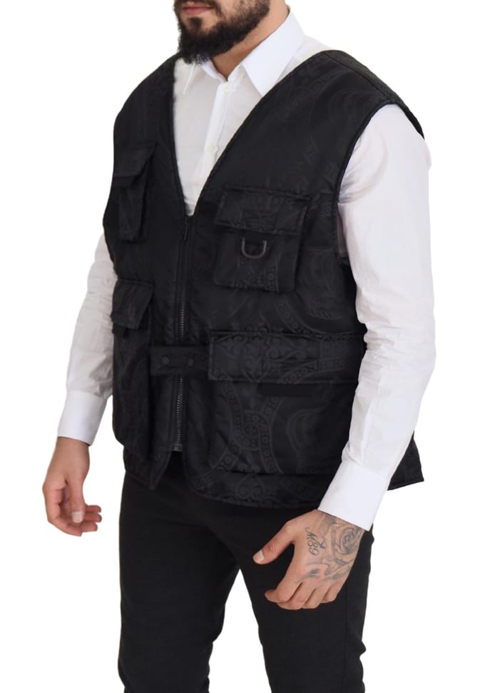 Zwart Geborduurd Vest in Utility-Stijl