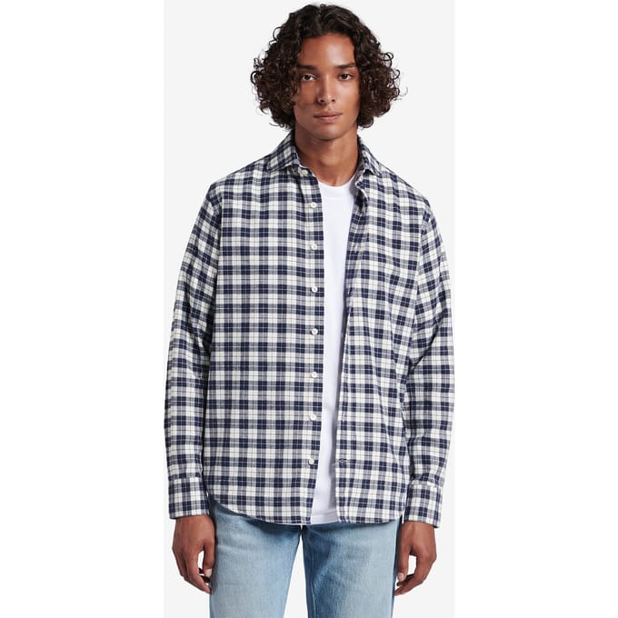 No Label Specialist Checked Brushed Cotton Navy Taglia: M | Maglie a manica lunga Outlet | Uomo | Blu