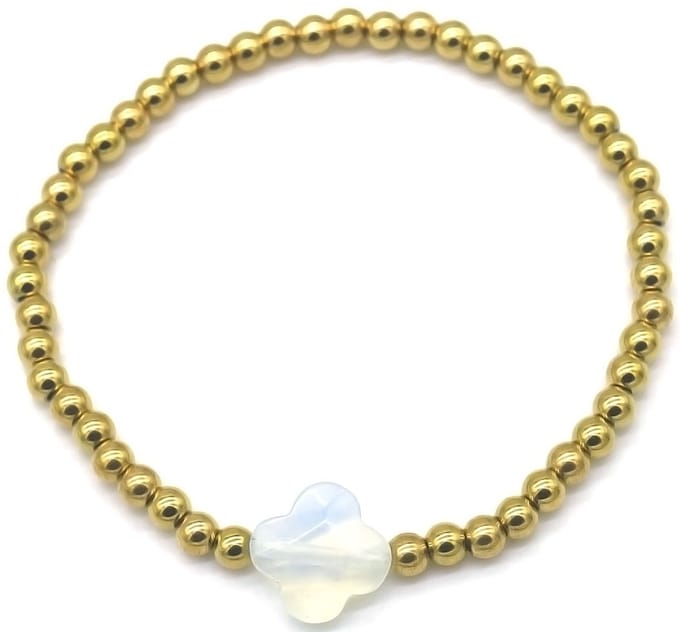 Bijoutheek Armband (Sieraad) Balletjes Klaver Moonstone Wit
