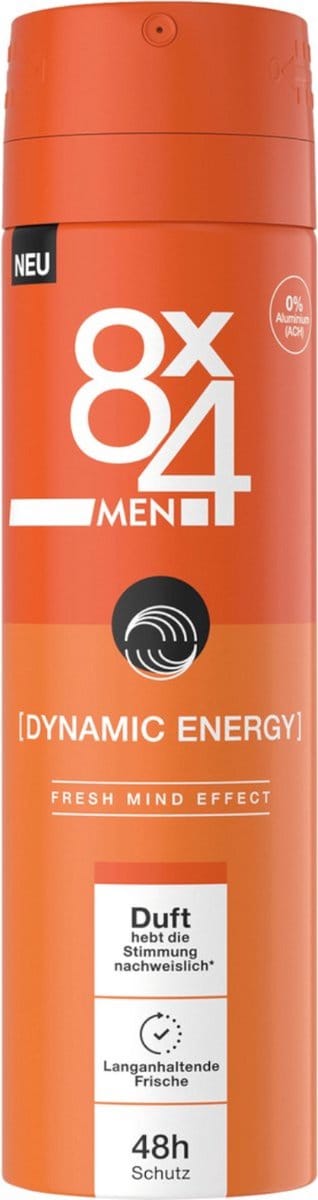 8 x 4 Deospray Men - Dynamic Energy - Deodorant - Energieke & Frisse Geur - 150 ml