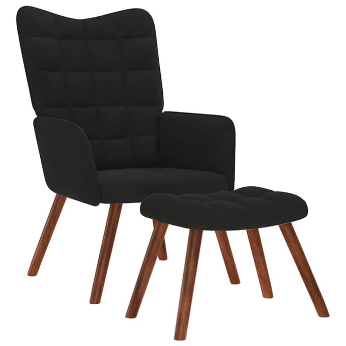 vidaXL - Relaxstoel - met - kruk - zwart - fluweel