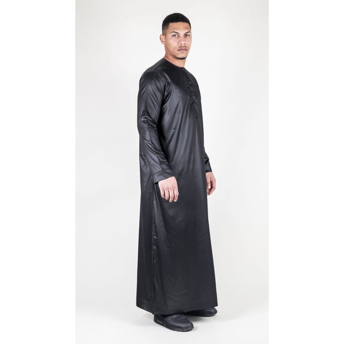 Heren zwarte Thobe gewaad satijn Emirati islamitische Jubba Eid normale pasvorm