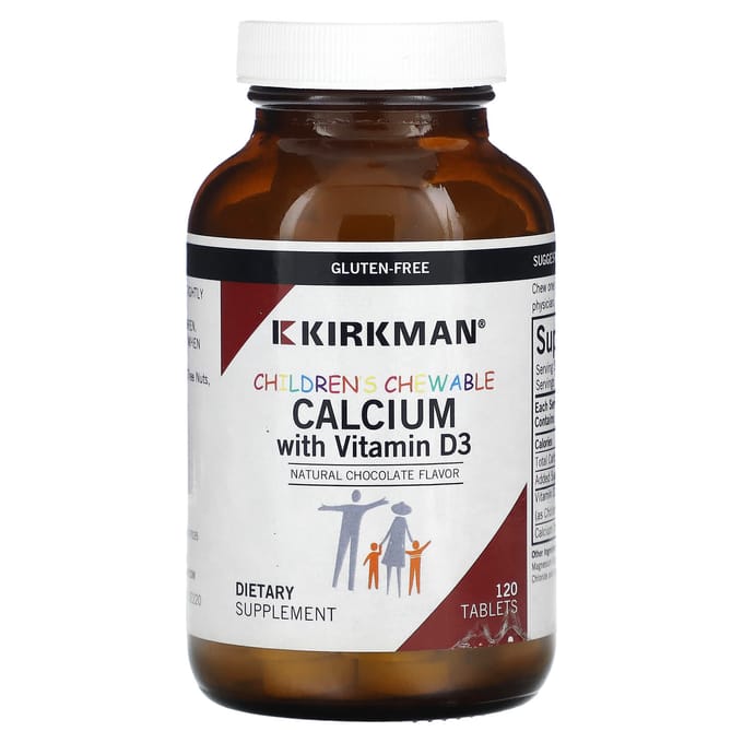 Kirkman Labs, Calcium Masticable pour Enfants avec Vitamine D3, Chocolat Naturel, 120 Comprimés