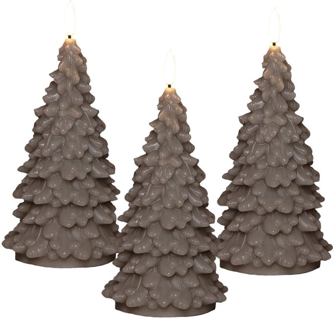 Anna's Collection LED kerstboom kaars - 3x - taupe - 20 cm - kerstkaars - kerstdiner kaarsen