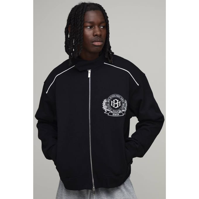 Boxy Fit Biker Jack Met Kleurblokken In Jersey | Black | Size Small