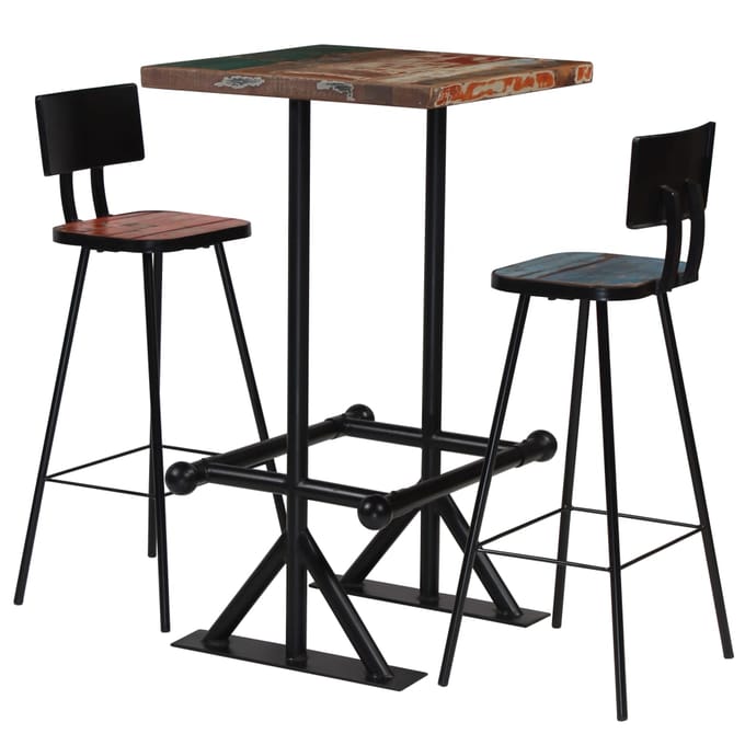 vidaXL - 3-delige - Barset - massief - gerecycled - hout - meerkleurig