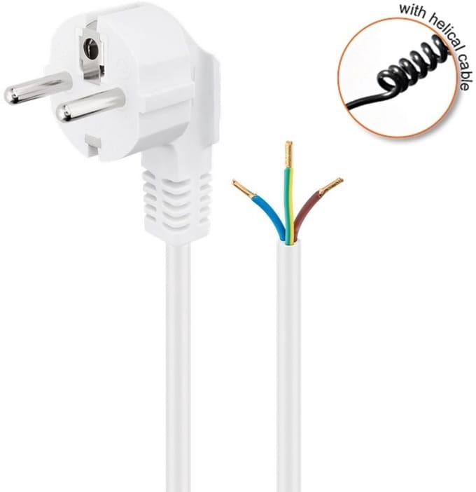 CEE 7/7 - 3-aderig open eind stroom spiraalkabel | 3x 1,50mm | wit | 2 meter