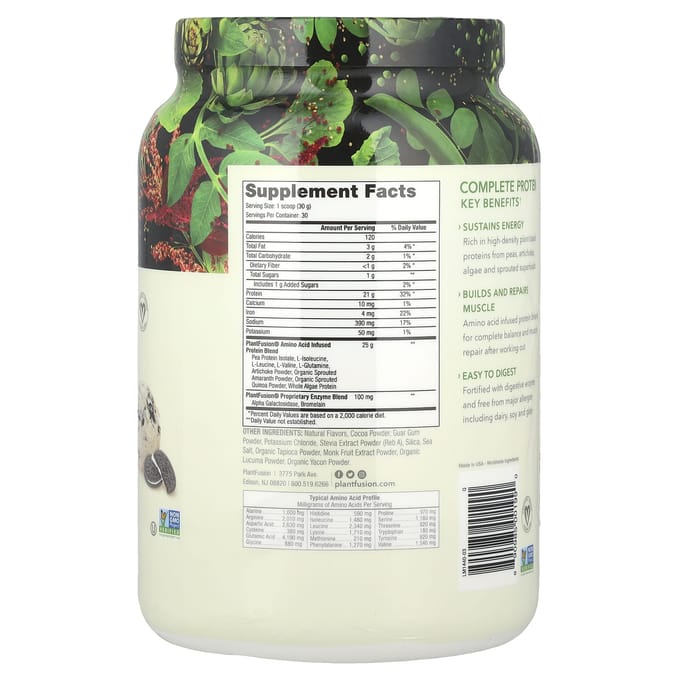 PlantFusion, Protéine Complète, Cookies & Crème, 2 lb (900g)