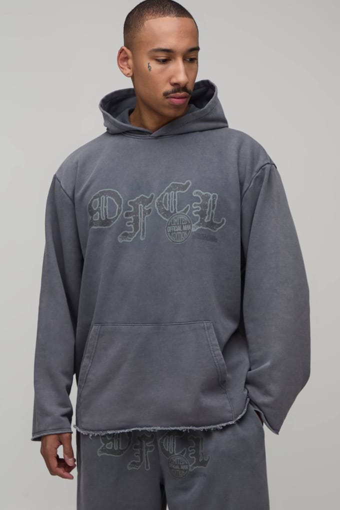 Oversized Ofcl Distressed Washed Loopback Capuchon Trainingspak | Charcoal | Size Medium
