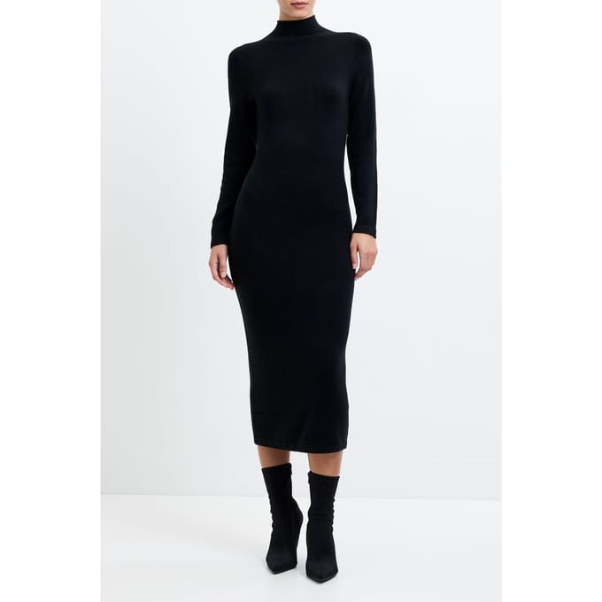 French Connection Babysoft Roll Nk Dress Black Größe: M | Midikleider Outlet | Damen | Schwarz