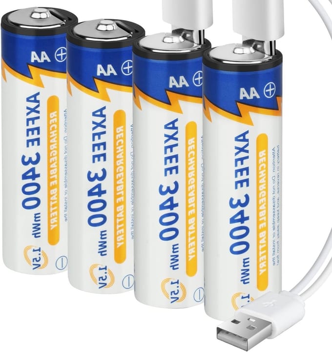 Oplaadbare Lithium AA Batterijen 4-Pack, 1.5 V, 3400 mWh, USB-C, Snelladen, Li-ion, Lange Levensduur, 1500 Cycles